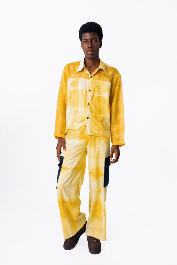 Tumeric Dyed Top with Sheer Long Sleeves Shirt - Image 4