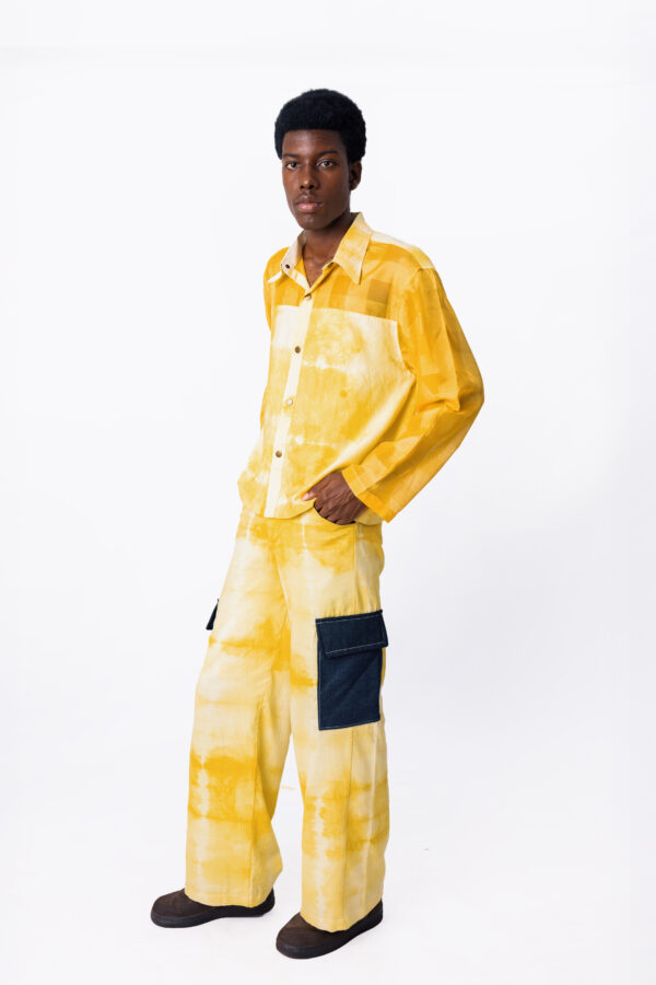 Tumeric Dyed Top with Sheer Long Sleeves Shirt - Image 3