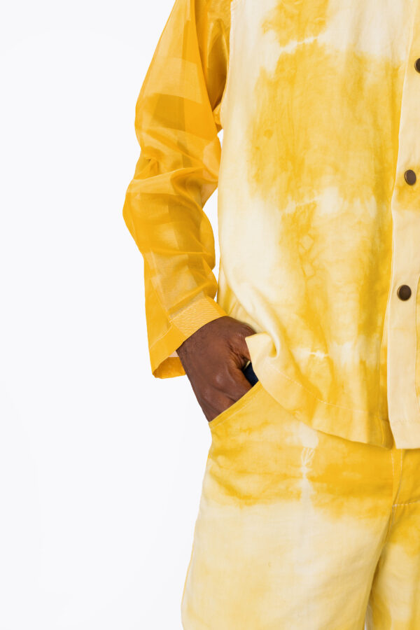 Tumeric Dyed Top with Sheer Long Sleeves Shirt - Image 5