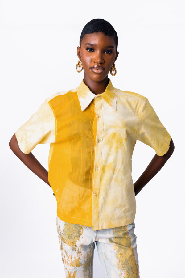 Tumeric Dyed Shirt with Sheer Detail