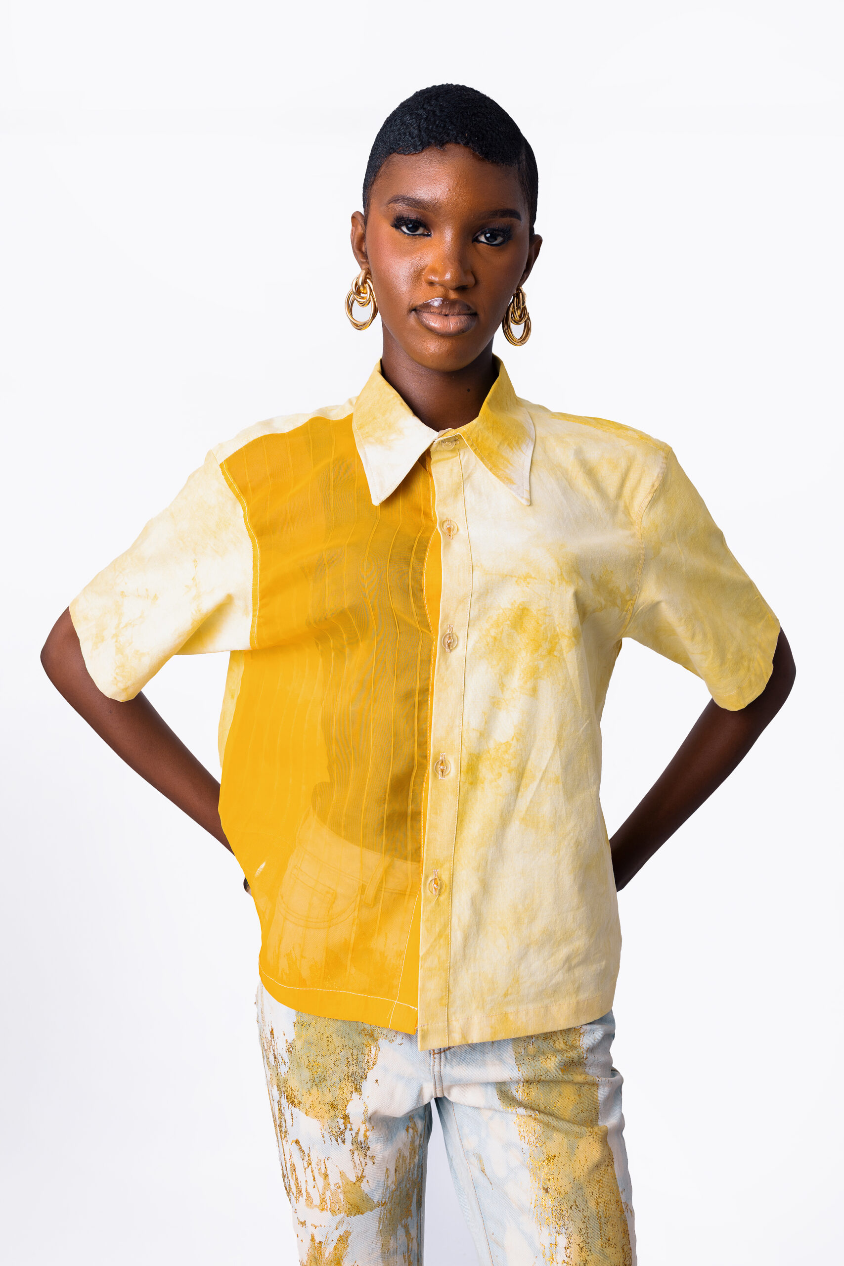Tumeric Dyed Shirt with Sheer Detail