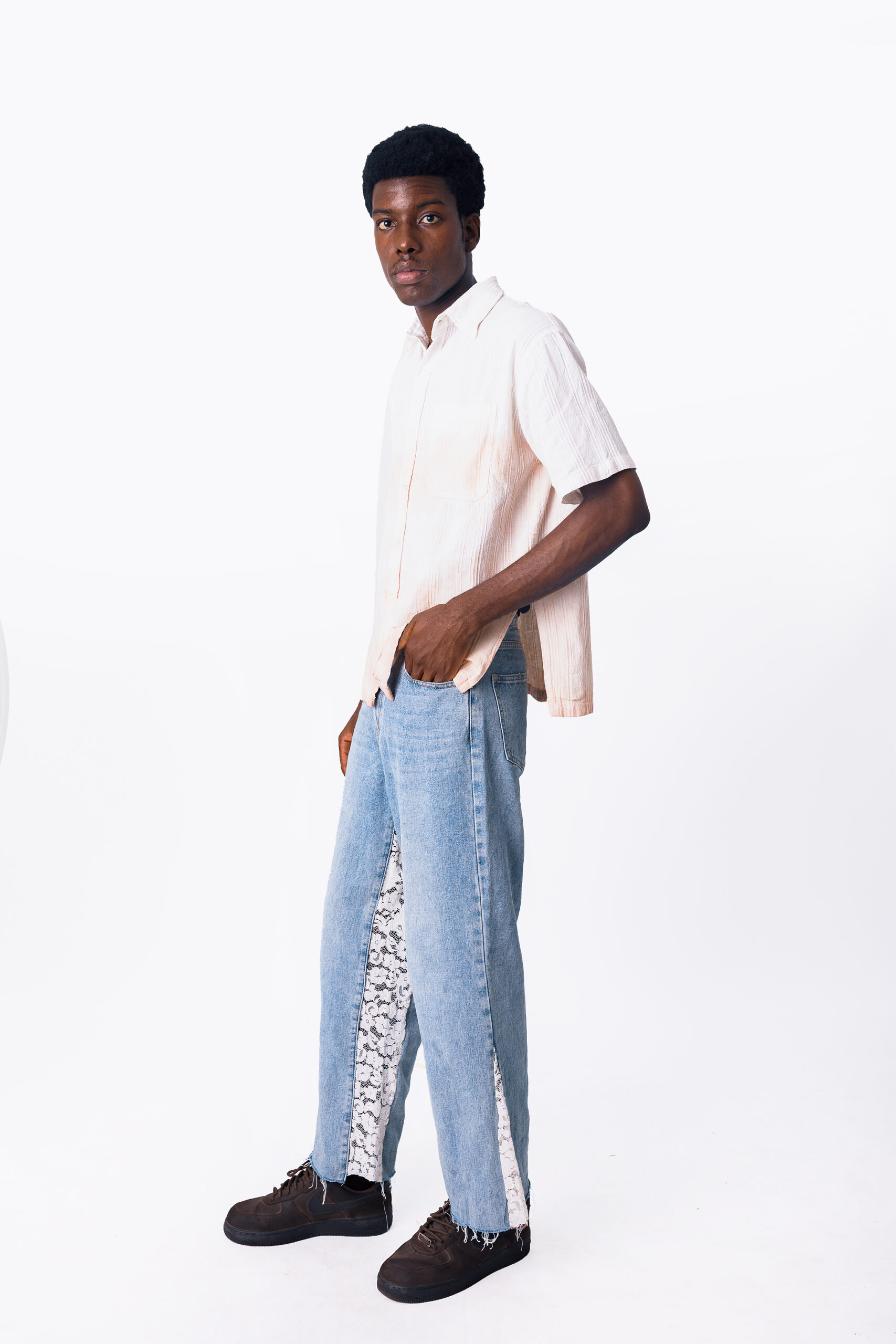 Denim Pants with Lace Detail